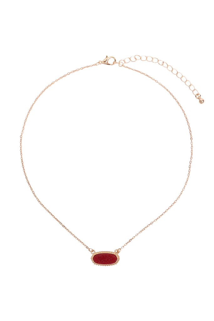 Druzy Stone Oval Stone Pendant  Necklace