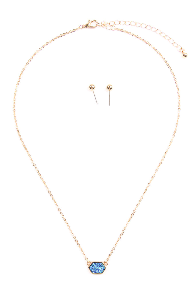 Druzy Hexagon  Necklaces with stud Earrings