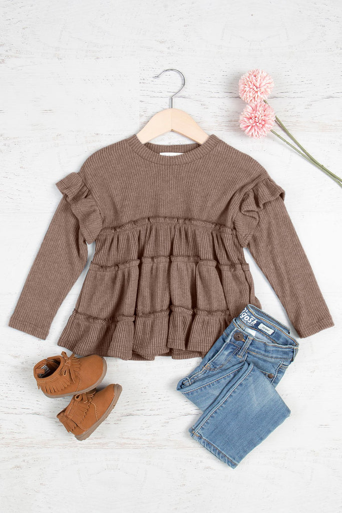 Kids Ruffle Detail Long Sleeve Bella Rib Top