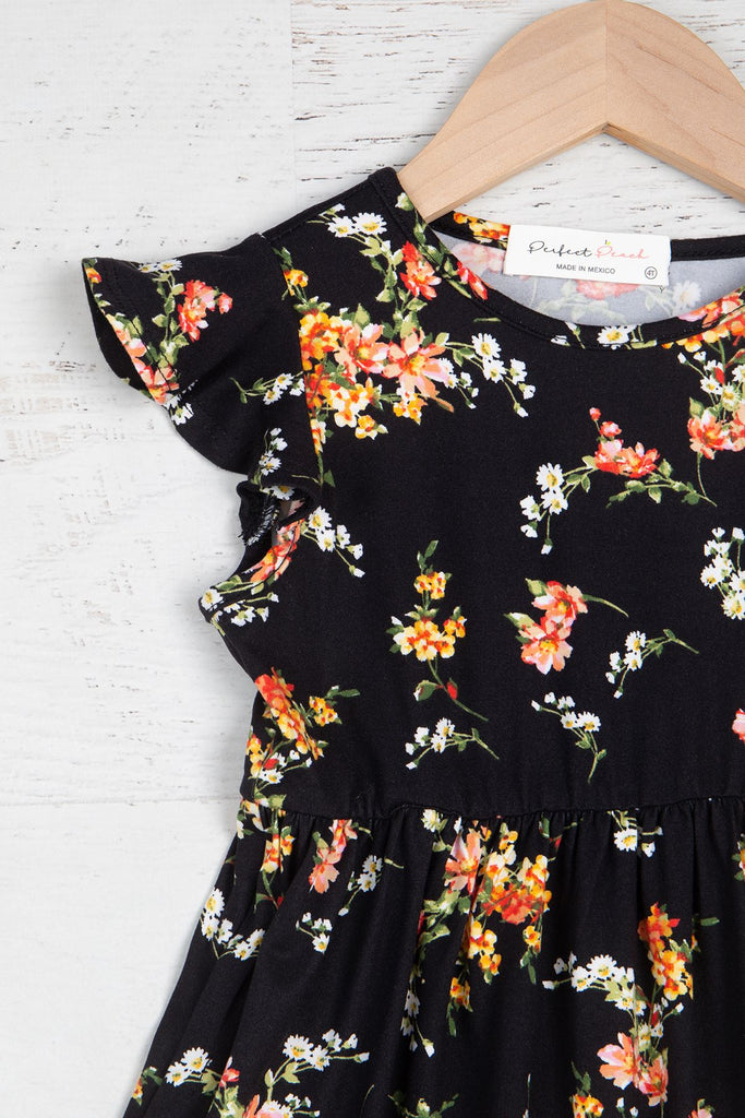 Kids Ruffled Sleeve and Floral Hem Dress