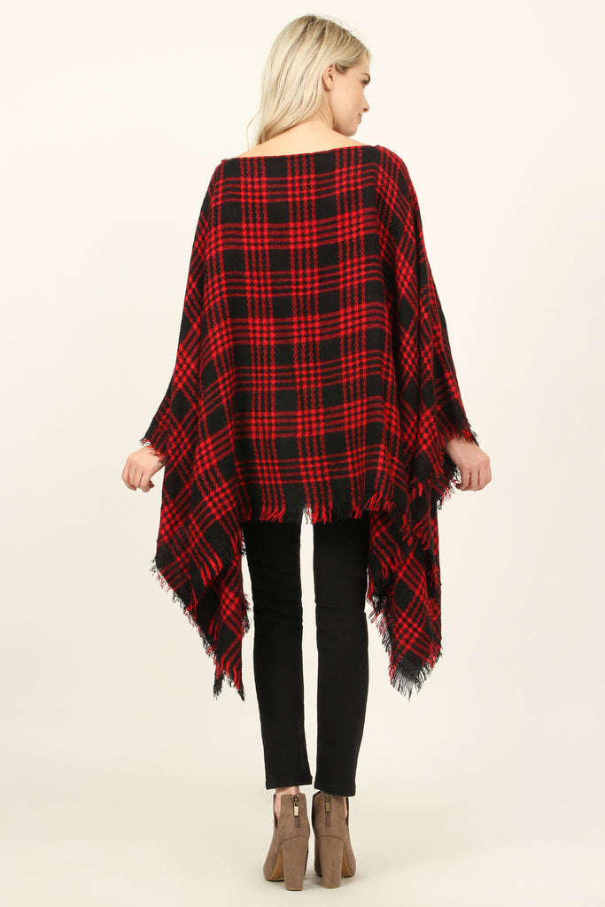 Plaid Fringe Hem Poncho