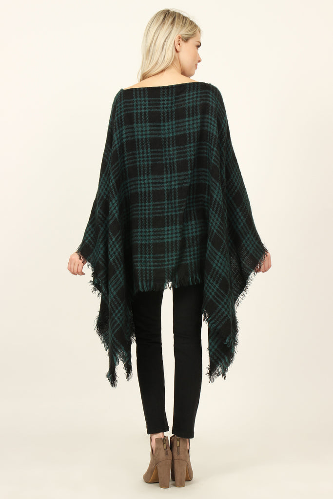 Plaid Fringe Hem Poncho