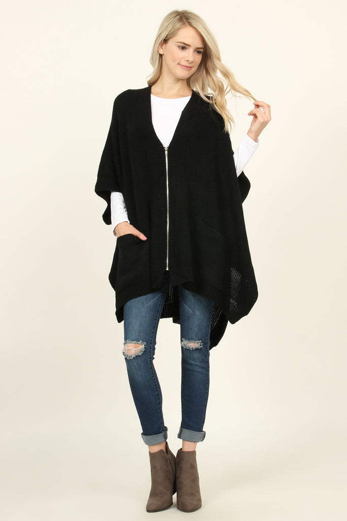 Zip Dolman Sleeve Pocket Poncho