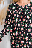 Ruffle Long Sleeve Shirring Detail Floral Dress