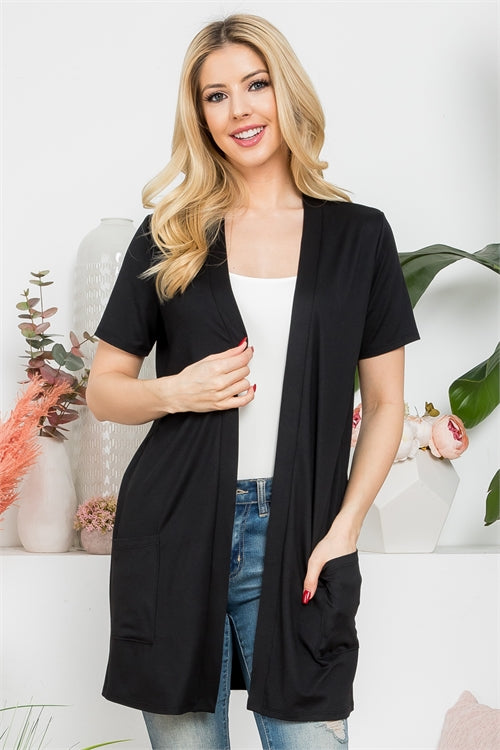 Short Sleeve Open Front Solid Cardigan 1