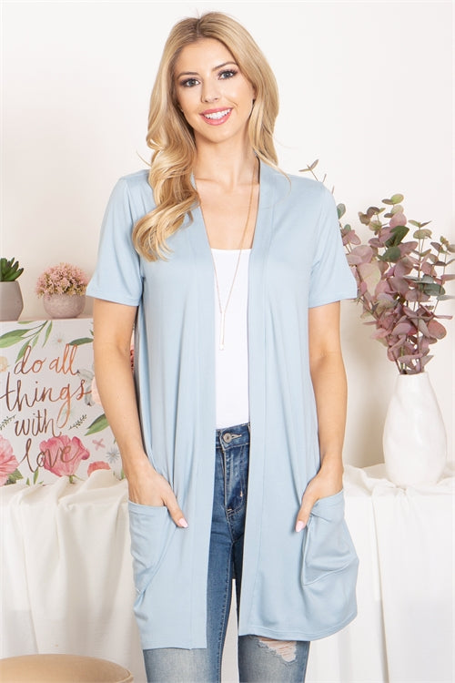 Short Sleeve Open Front Solid Cardigan 1