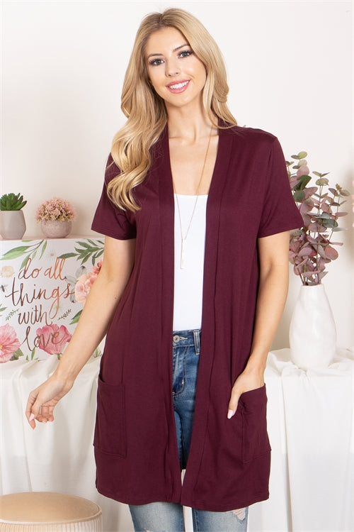 Short Sleeve Open Front Solid Cardigan 1