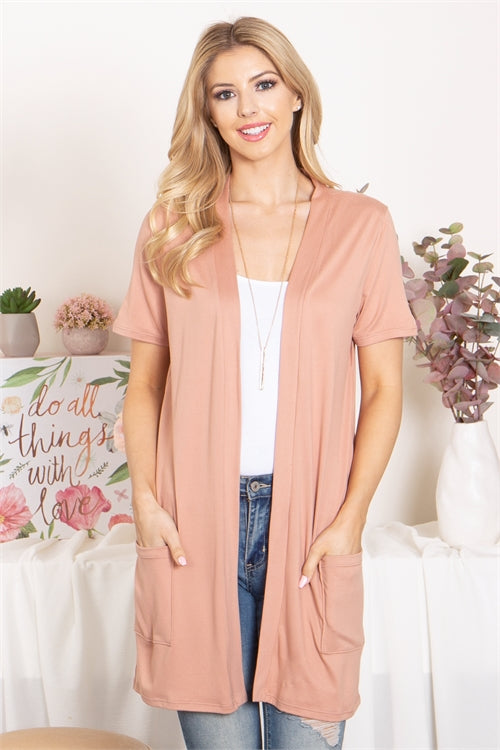Short Sleeve Open Front Solid Cardigan 1