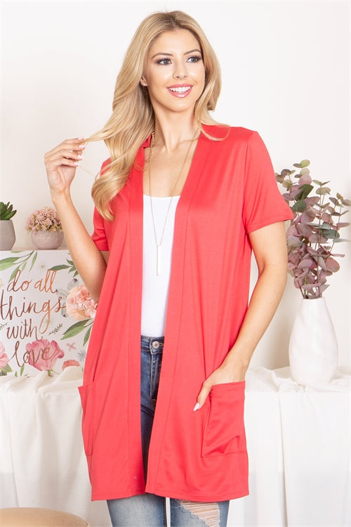 Short Sleeve Open Front Solid Cardigan 1