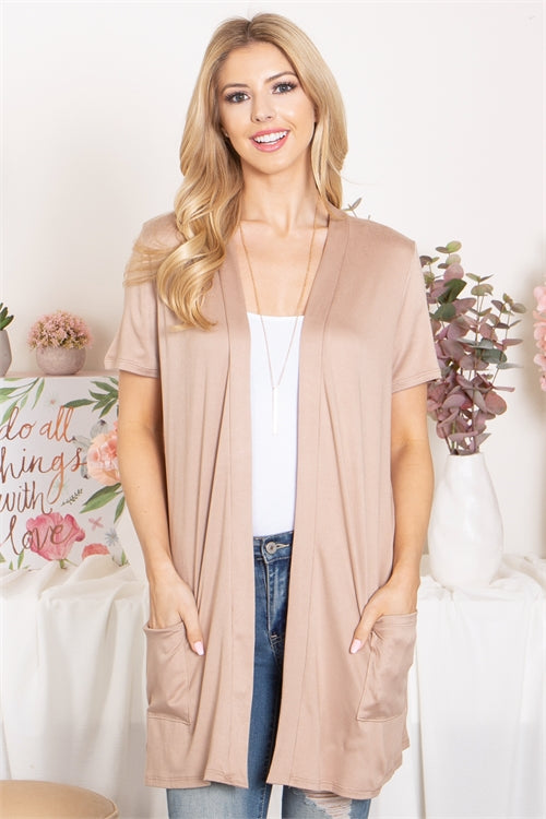 Short Sleeve Open Front Solid Cardigan 1