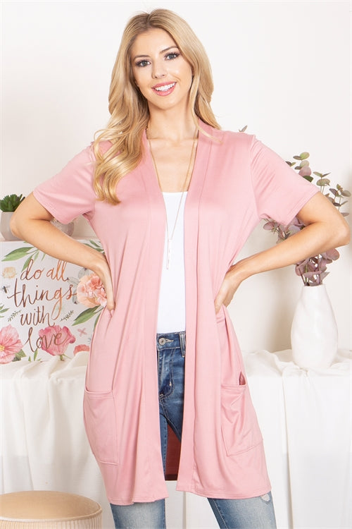 Short Sleeve Open Front Solid Cardigan 1