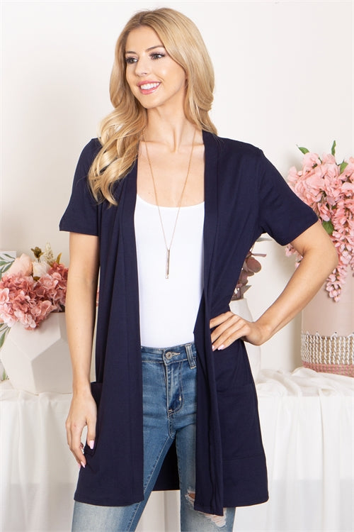 Short Sleeve Open Front Solid Cardigan 1