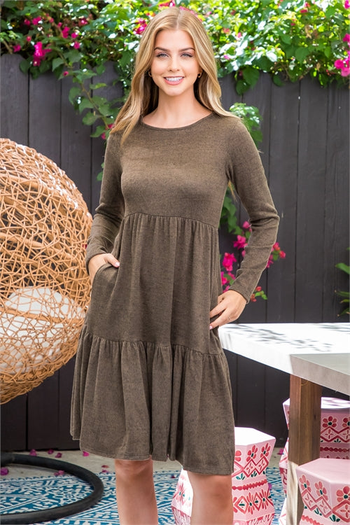 Long Sleeve Tiered Ruffle Tri-Blend Dress