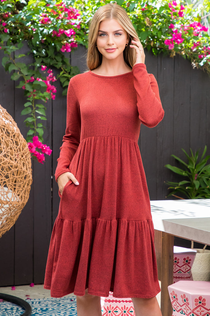 Long Sleeve Tiered Ruffle Tri-Blend Dress