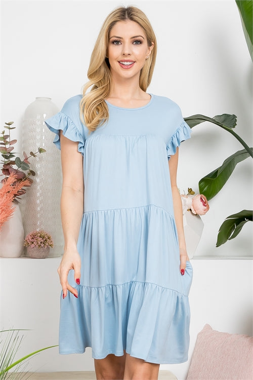 Ruffle Short Cap Sleeve Tiered Dress
