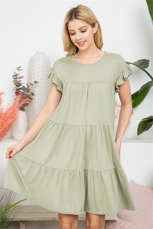 Ruffle Short Cap Sleeve Tiered Dress