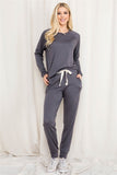 Solid Top And Pants Set With Self Tie