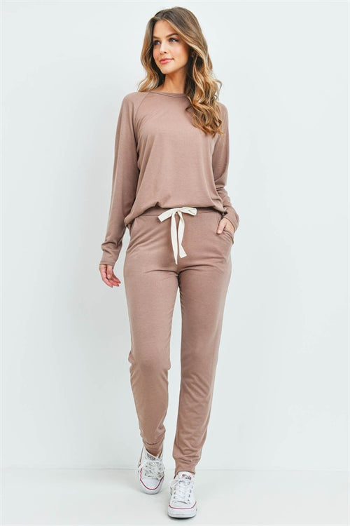 Solid Top And Pants Set With Self Tie