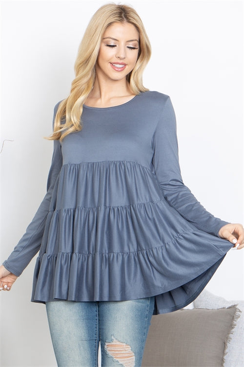 Solid Long Sleeve Tiered Top 2