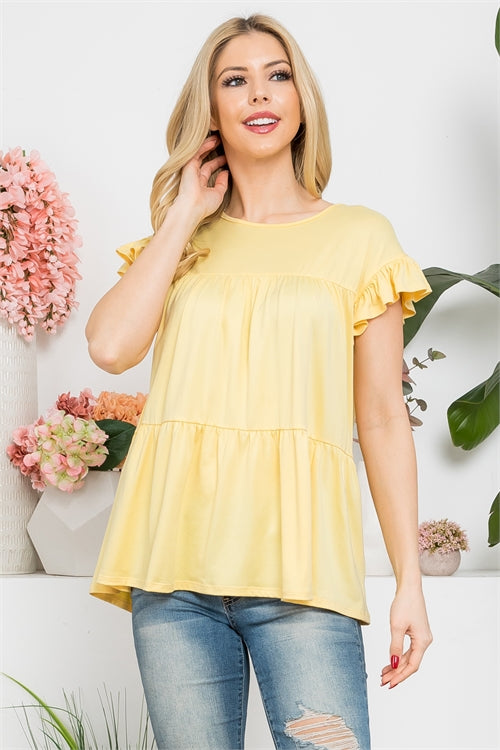 Tiered Ruffle Solid Swing Top
