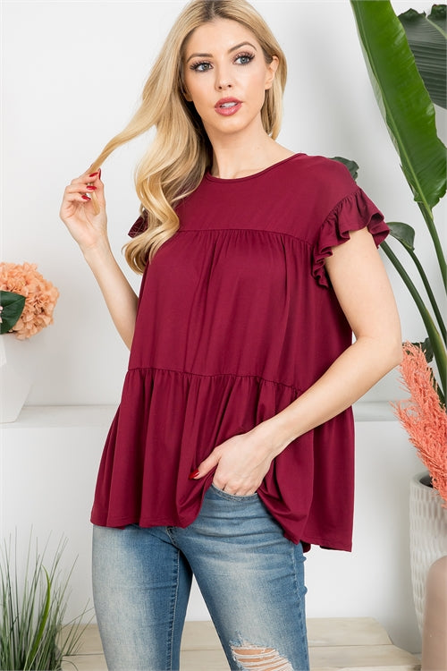 Tiered Ruffle Solid Swing Top