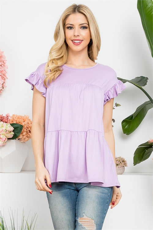 Tiered Ruffle Solid Swing Top