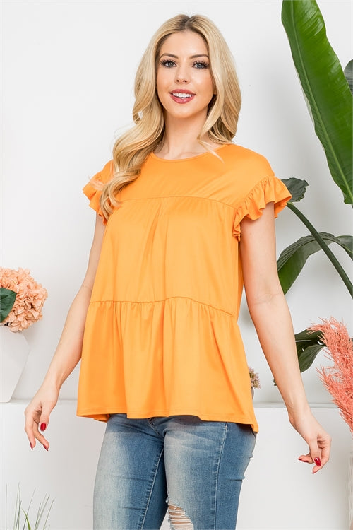 Tiered Ruffle Solid Swing Top