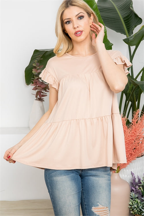 Tiered Ruffle Solid Swing Top