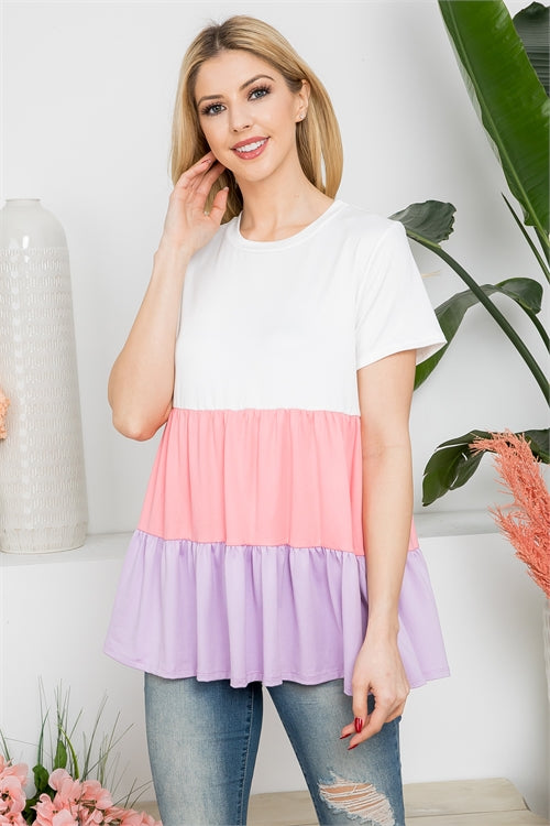 Short Sleeve Solid Color Block Top