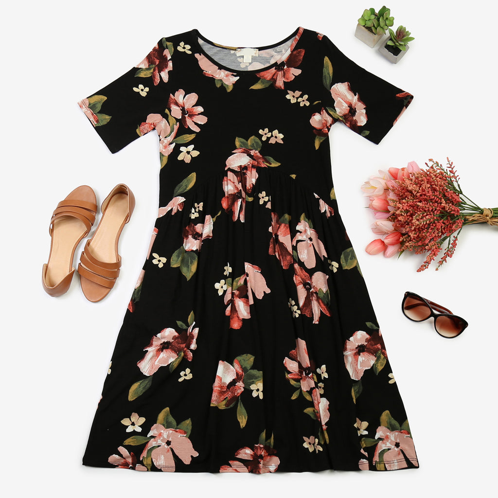 Short-Sleeve Floral Print Dress