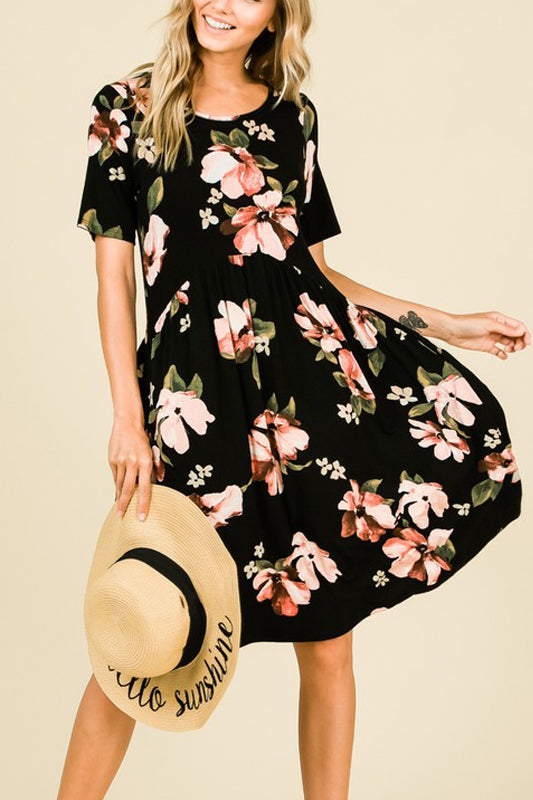 Short-Sleeve Floral Print Dress