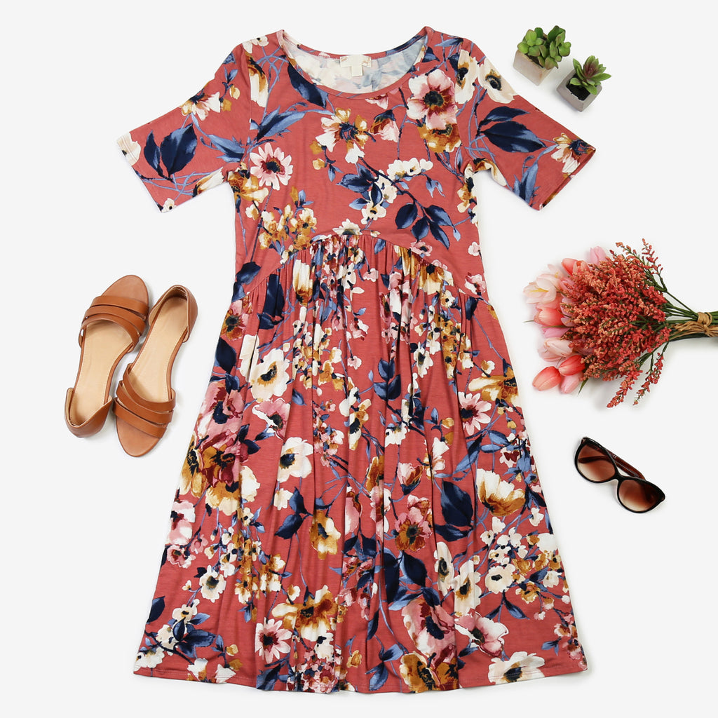 Short-Sleeve Floral Print Dress