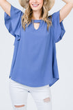 Short-Sleeve Crepe Top with Keyholes and Tiered Flowy Sleeves