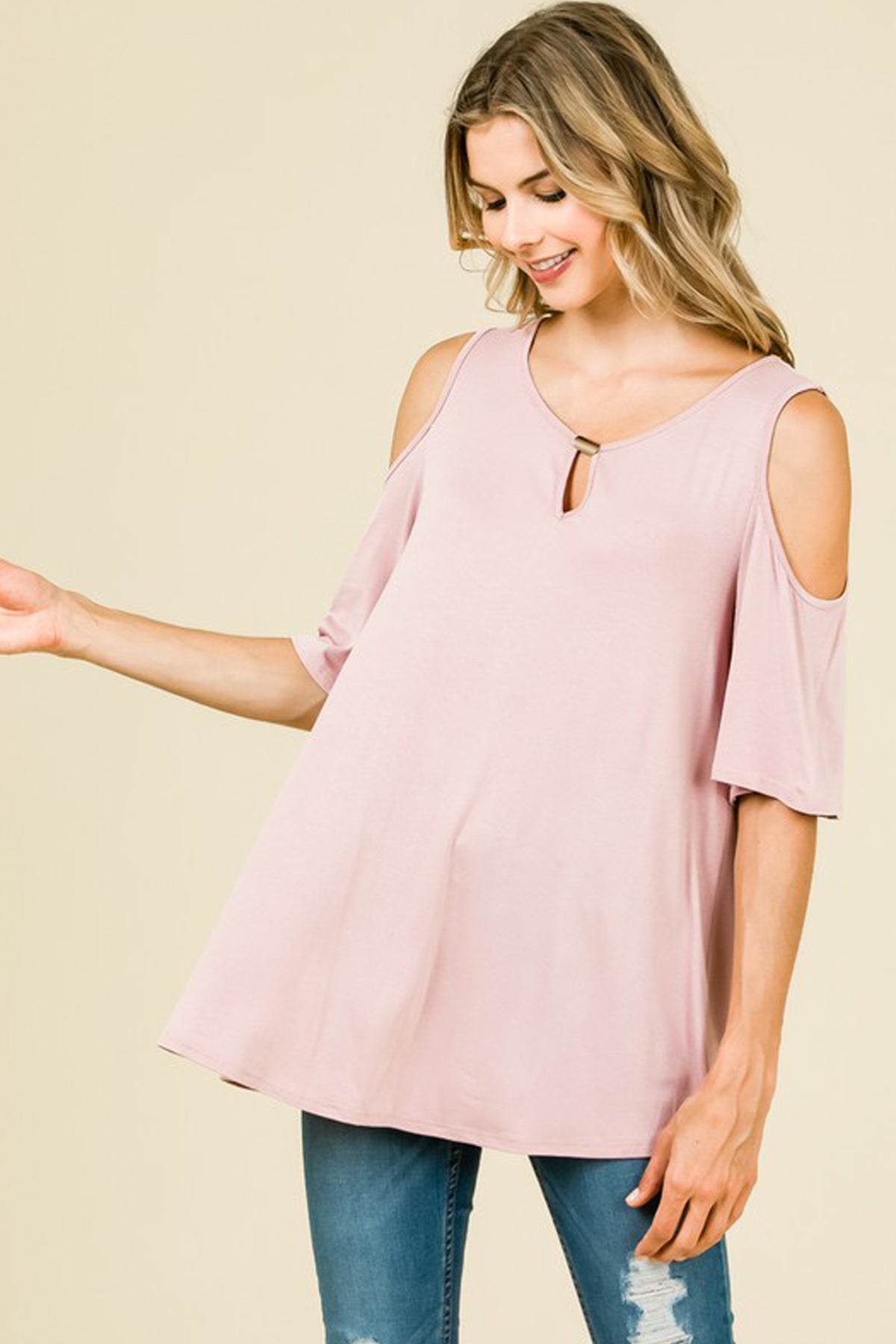 Short Sleeve ColdShoulder Top Riah Fashion