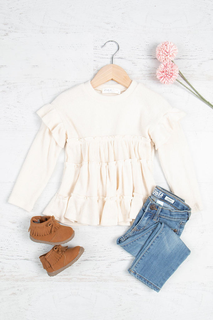 Kids Ruffle Detail Long Sleeve Bella Rib Top