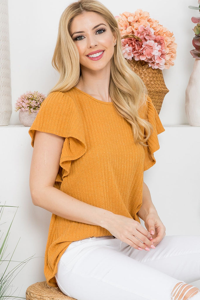 Ruffle Short Sleeve Glitter Textured Top