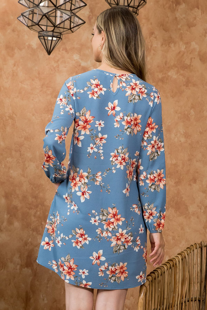 Ribbon Detail  Neck Line Long Sleeve Floral Top