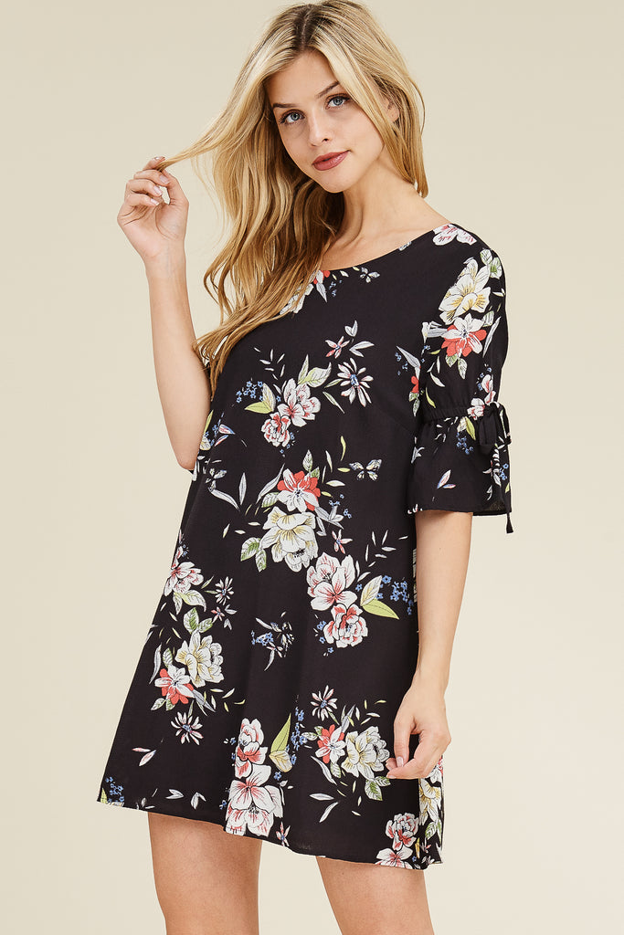 Floral Ruffle Sleeves Open Back Dress