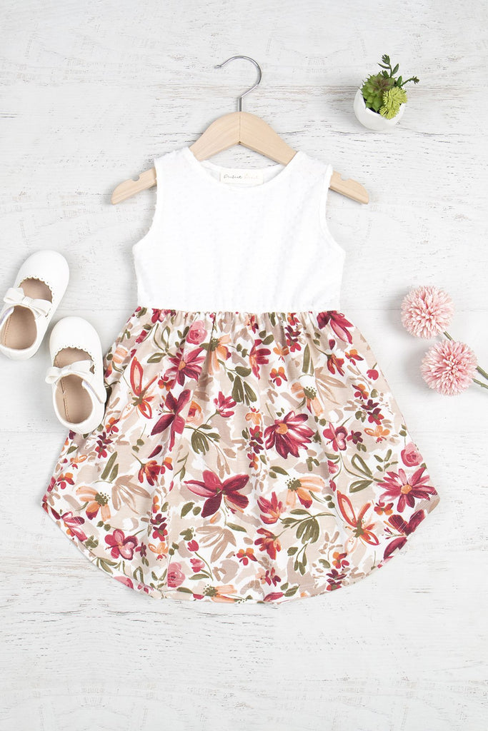 Kids Sleeveless Swiss Dot Top Floral Skirt Dress